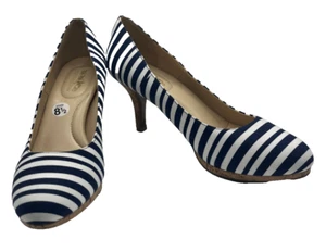 Coach and Four Blue and White Striped Pumps Cork Heels Shoes Size 8 1/2 - Picture 1 of 8