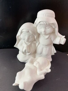 Nativity Sweet Tot Mary Joseph And Baby Jesus Ceramic Bisque Ready to Paint 7.5” - Picture 1 of 4