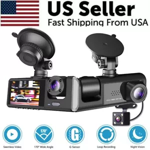 Car Dual Lens Dash Cam HD 1080P Front/Rear/Inside Video Recorder Camera G-Sensor - Picture 1 of 24