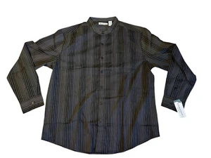 Cubavera Moonless Night Eco Men's XL Button-up Dress Shirt, black & gray stripe - Picture 1 of 7