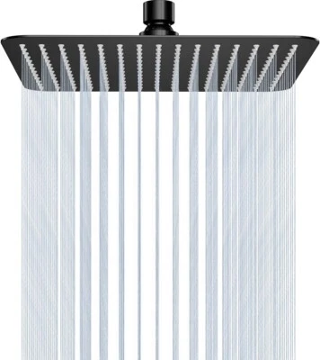 Black Rain Shower Head 16" HIGH PRESSURE Square Stainless Steel Overhead Sprayer - Image 1 of 4