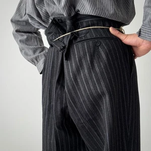 1930s Vintage European Morning Fishtail Strapshose Buckle Back Striped Trousers - Bild 1 von 9