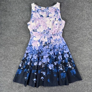 Gabby Skye Dress 10 Blue Purple Floral Fit Flare Sleeveless Romantic Party Chic - Picture 1 of 11