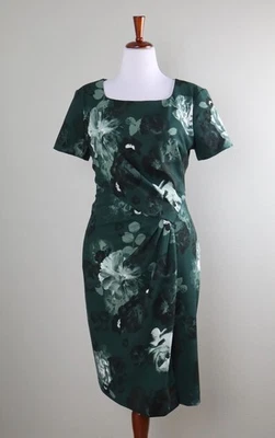 Vestido lápis plissado floral verde crepe CALVIN KLEIN US$ 129 tamanho 16 - Imagem 1 de 4