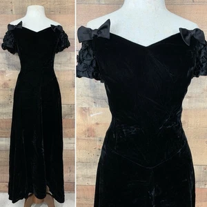 Vintage 90s Moda Int’l Black Velvet Whimsi Goth Grunge Dress SZ 10 Off Shoulder - Picture 1 of 14
