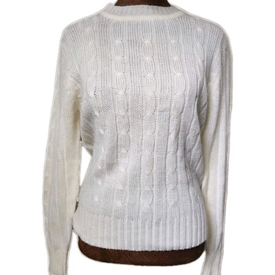 Винтажный женский свитер 70-х вязаный кабель цвета слоновой кости размер большой нейтральный классический  - Изображение 1 из 4