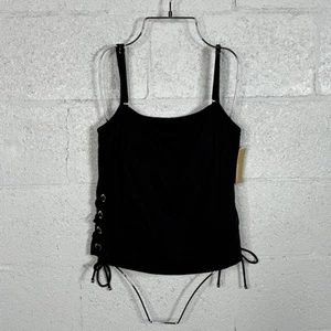 Michael Kors Women's Grommet-Detail Tankini Top, black medium $130 - Picture 1 of 9