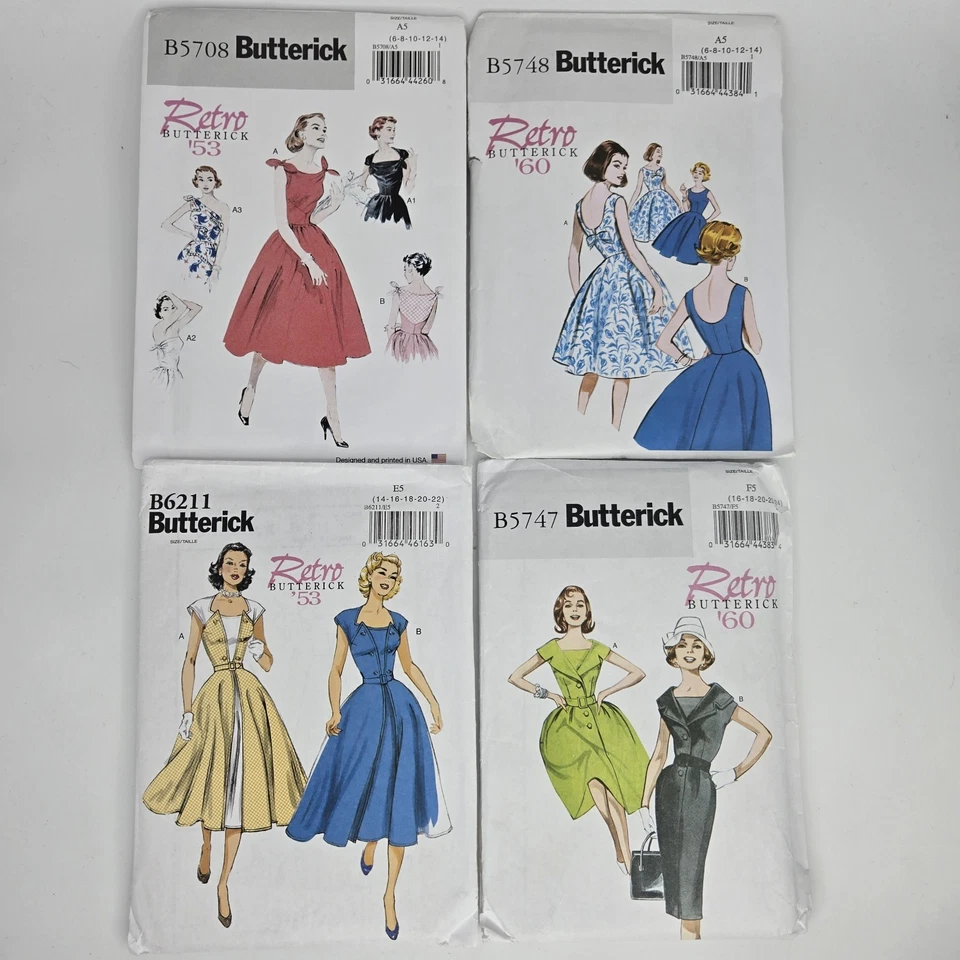 Lot Of 4 Butterick Uncut Retro Vogue 1953 1960 sewing patterns Sizes 6-14 14-22 - Image 1 of 4