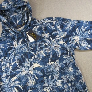 Polo Ralph Lauren Men’s XLT Floral Tropical Hoodie Shirt Blue White Cotton NEW - Picture 1 of 9
