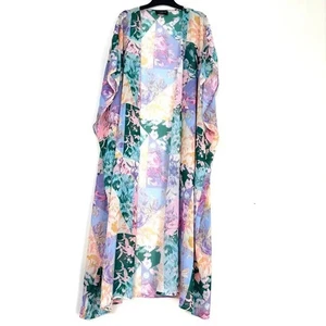 Maxi plumero Lane Bryant boho frente abierto verde rosa puro patchwork floral - Imagen 1 de 16