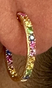 Orecchini a cerchio oro giallo 14 carati EFFY pietre preziose multicolore, colori acqua nuovi e etichetta - Foto 1 di 5