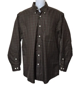 Orvis Button Up Shirt Mens Medium Brown Plaid Long Sleeve 100% Cotton Oxford - Picture 1 of 8