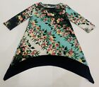 Ladies Size S Nina Leonard Long Sleeve Floral Aqua Top / Tunic VGC