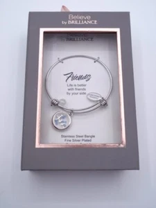 New in Box Believe by Brilliance Friends Silver Adjustable Bangle Bracelet - Picture 1 of 4