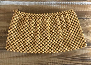 Vintage Retro Blonde Wood Beaded Clutch Purse Hand Bags By Josef Made in Japan - Picture 1 of 8