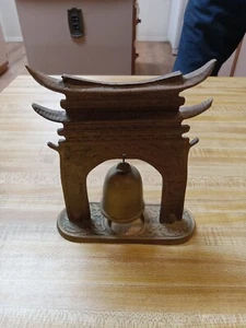 Vintage Brass Pagoda Temple Bell Gong Chinese Asian Buddhism with Bell Hammer - Picture 1 of 4