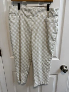 Kim Rogers 16 Tan White Check Capri Pants Pockets Stretch Preowned - Picture 1 of 10
