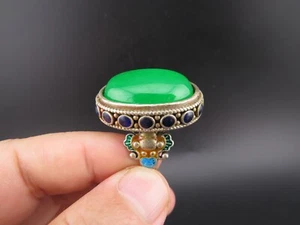 China,jade,pure silver,natural jade,Jadeite jade inlay,rare Ring,banzhi A635 - Picture 1 of 9