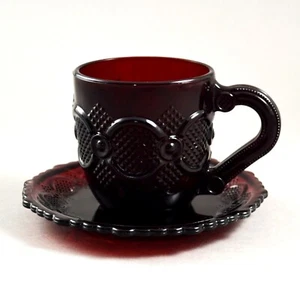 Vintage Avon 1876 Cape Cod Collection Ruby Red Glass Cup & Saucer - Picture 1 of 7
