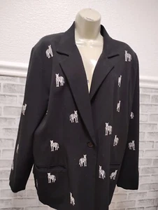 The Quacker Factory Vintage Black Embroidered Zebra All Over Print Blazer 1X - Picture 1 of 11