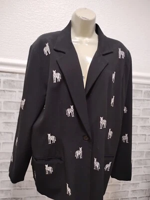 The Quacker Factory Vintage Black Embroidered Zebra All Over Print Blazer 1X - Image 1 of 4