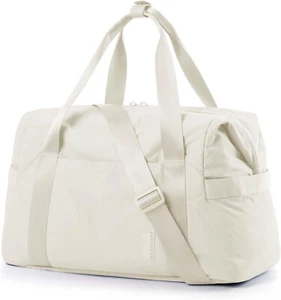 Gym Bag for Women Carry on Weekender Overnight Travel Duffel w/ Extra Bag Beige - Picture 1 of 7