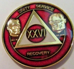Alcoholics Anonymous 26 Year Burgundy Red AA Medallion coin Chip Token Sobriety - Picture 1 of 10