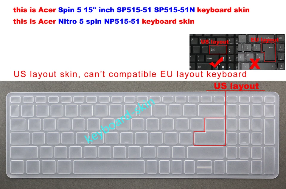 Keyboard Protector Skin Cover for Acer Nitro 5 spin NP515-51,Spin 5 15" SP515-51 - Image 1 of 4