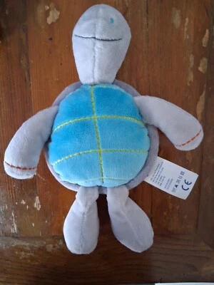 Doudou tortue gris bleu à spirales OBAIBI, velours, TBE, 25cm - Photo 1/2