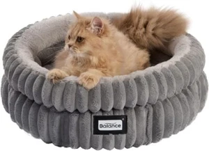 Washable Round Cat Beds for Indoor Cats, Super Soft Plush Faux Fur Pet Bed - Picture 1 of 7
