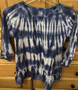 NWOT Justice Girls Tie Dye Dress Size Large 7/8 Fash Lace Trim Blue - Picture 1 of 4