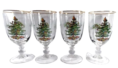 Spode Christmas Tree Pedestal Goblets with Gold Rims, Set of 4 - Image 1 of 4