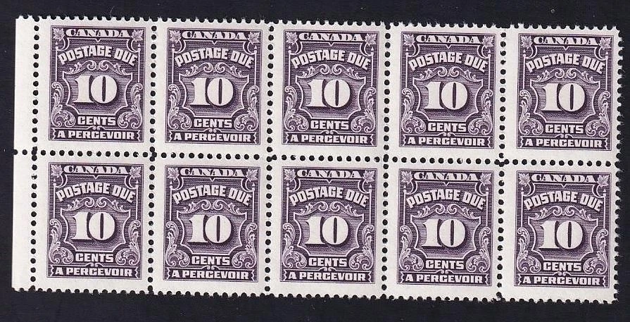 Canada 1935 Postage Due 10¢, MNH pane of 10 sc#J20 - Image 1 of 1
