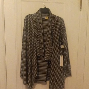 Neu mit Etikett Oneill Damen-Cardigan XL vorne offen grau weiß gestreift - Bild 1 von 3