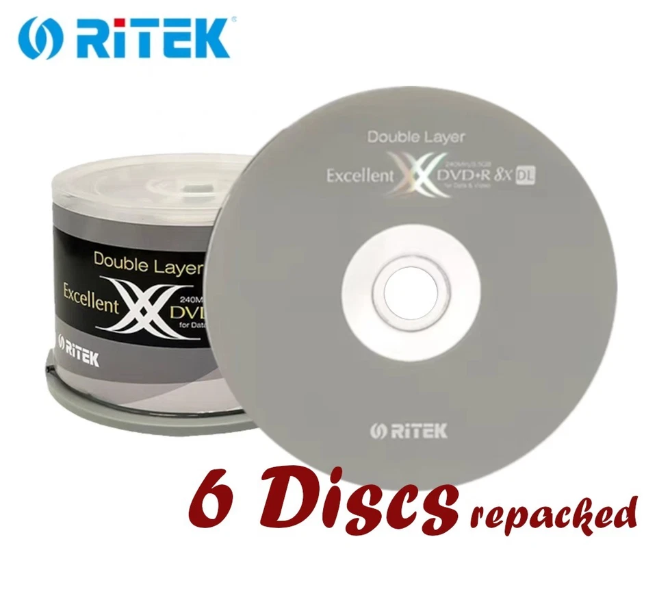 Ritek DVD+R DL 8.5 GB 8x Blank DVD Double Dual Layer 8.5GB - 6 Discs - Image 1 of 1