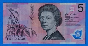 Australia 5 Dollars 2008 P-57f  QE II  Circulated Note FE 08605699 - Picture 1 of 4