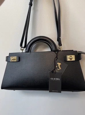 Bolso de cuero negro Claudia Firenze superior doble asa y bandolera Foto 1 de 4