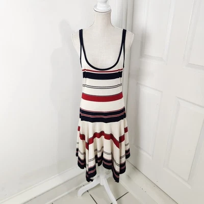 Ralph Lauren Dress Womens M Cream Blue Red Stripe Handkerchief Hem Silk Blend - Image 1 of 4