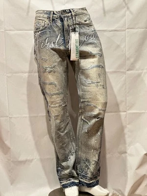 FRD2236 FIRST ROW PREMIUM RIPPED STRAIGHT FIT SKINNY DENIM W/STONE - Image 1 of 4