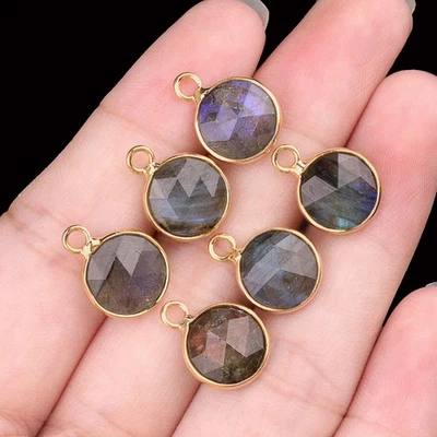 Colgantes redondos de sección de piedra de labradorita natural tallados hágalo usted mismo para hacer joyas 12 un. Foto 1 de 4