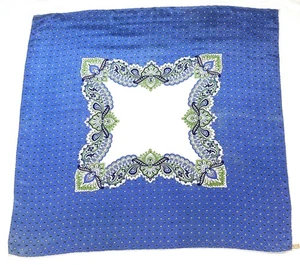 Bufanda de seda medallón cachemir azul Aqua-Bar barbas barba barba baar de colección de los años 80 34" x 34" - Imagen 1 de 7