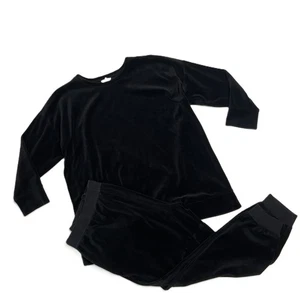 Eileen Fisher Velour Lounge Set Top Jogger Pants XL Black Organic Cotton Blend - Picture 1 of 20