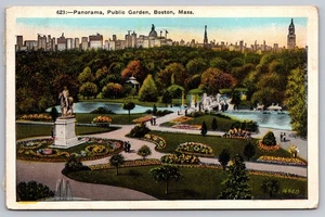 Vintage Boston Public Garden Panorama Lithographie Postkarte 1928 - Bild 1 von 2