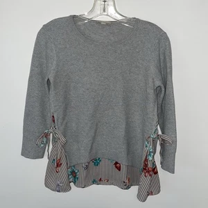 Loft Damen Pullover Größe M Grau Struktur Strick Blumen Freizeit Seitenbänder - Bild 1 von 5