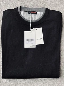 Rodier Men Black Jumper Long Sleeves Grey Collar Wool Acrylic Size S BNWT NEW - Picture 1 of 7