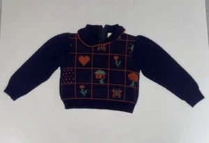 Vintage Toddler Girls Acrylic Sweater 2 2t Collared Navy Blue - Picture 1 of 4