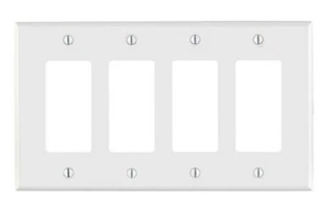 Leviton PJ264-W 4-Gang Decora Wallplate Midway Size Thermoplastic Nylon White - Picture 1 of 3