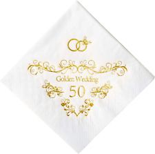50Th Wedding Anniversaray Napkins Golden Cocktail Beverage Napkins, 50Th Wedding