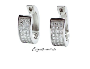 Orecchini Cerchio. orecchini uomo donna argento 925 con zirconi bianchi 14 mm - Foto 1 di 16