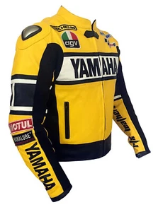 YAMAHA MOTORCYCLE RIDING YELLOW COWHIDE LEATHER ARMOURED MOTORBIKE JACKET - Picture 1 of 6